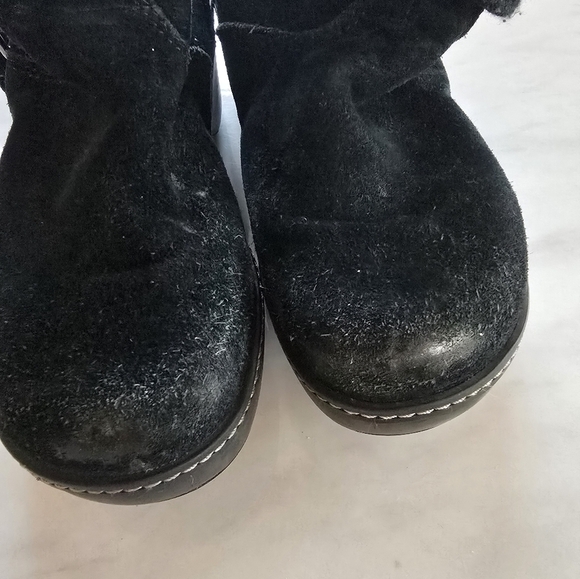 Crocs Winter Pull On Boot Sz 6W Women Black Suede Suede Knit Top Block Heel - Picture 11 of 16
